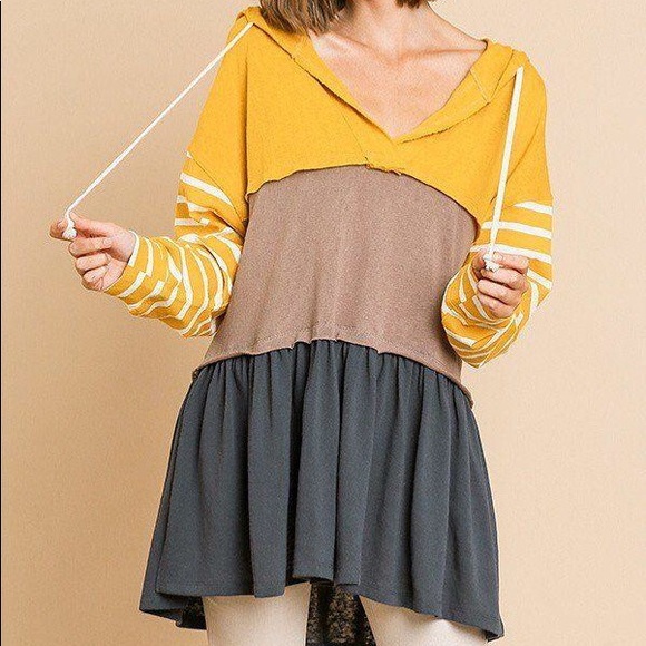 Umgee Tops - ⭐️Striped Long Sleeve Color Blocked Hooded Tunic⭐️